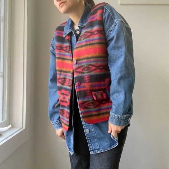 VINTAGE colourful fleece vest - Picture 5 of 12